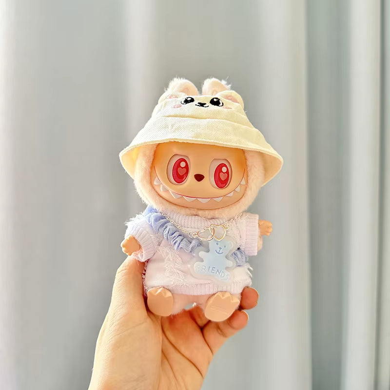 17Cm Cute Mini Plush Doll'S Clothes Outfit Accessories for Korea Kpop Exo Labubu Idol Dolls Bear Jumpsuit Clothing DIY Kids Gift
