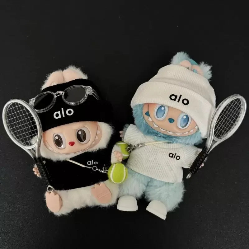 Cute Labubu Bunny Doll Alo Accessories with Knitted Clothes Labubu Tennis Sports Set Sweater for Toy Collectors LABUBU Clothes